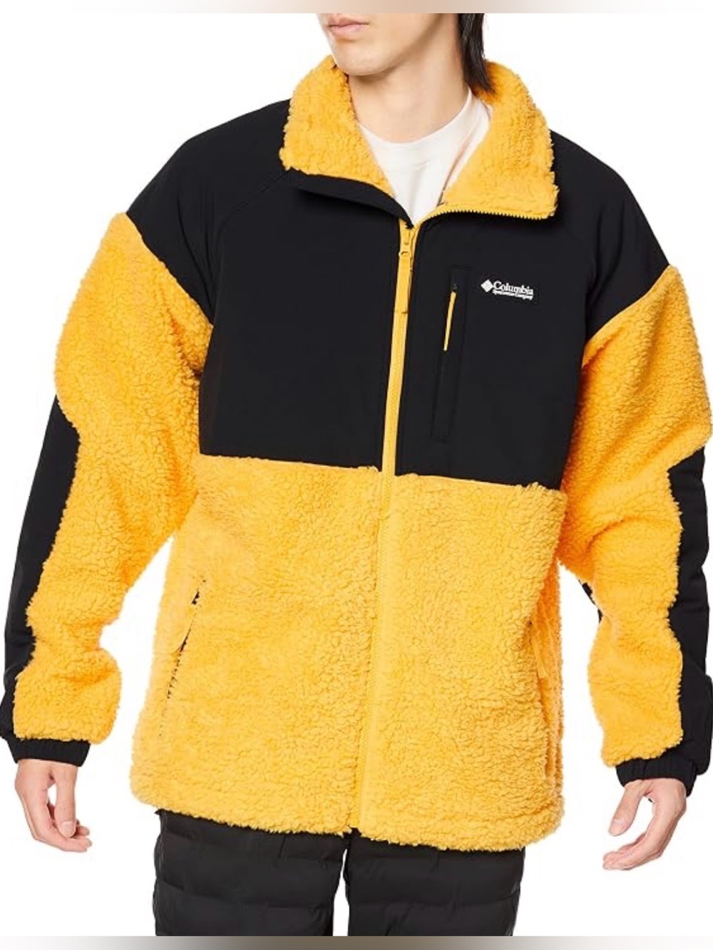 Columbia Ballistic Ridge Mens Large Full Zip Jacket Black Yellow Sherpa Fleece